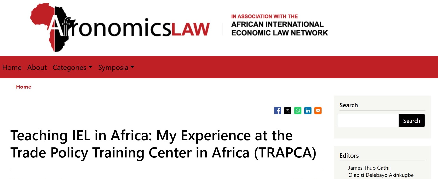 Teaching IEL in Africa: My Experience at the Trade Policy Training Center in Africa (TRAPCA)